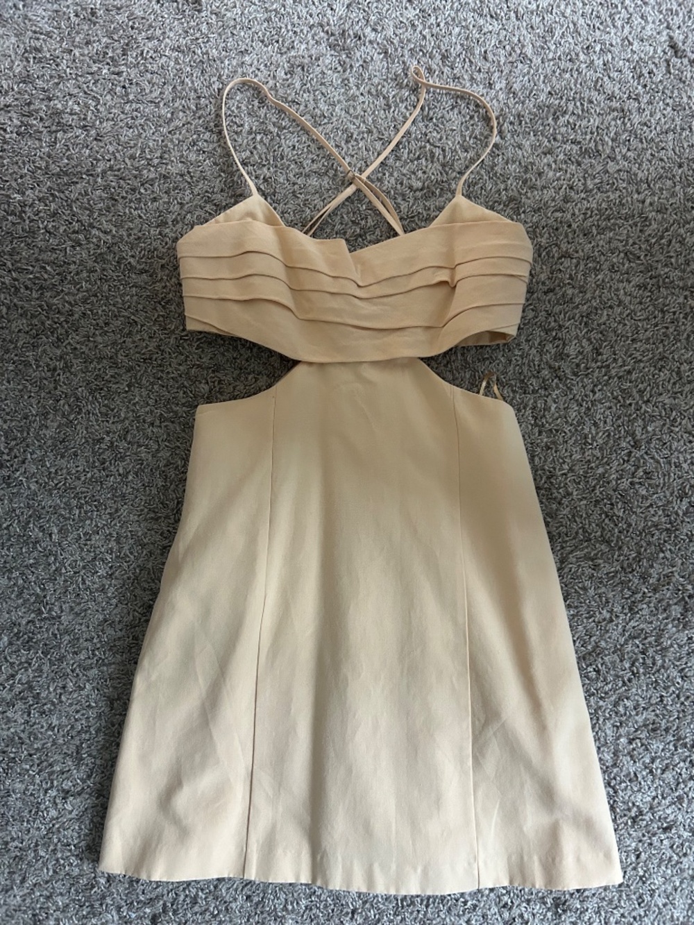 Zara side cut out mini cream colored, linen blend dress